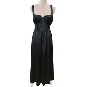 Black Satin Corset Maxi Dress Formal Evening Gown Side Slit Medium Romantic Goth